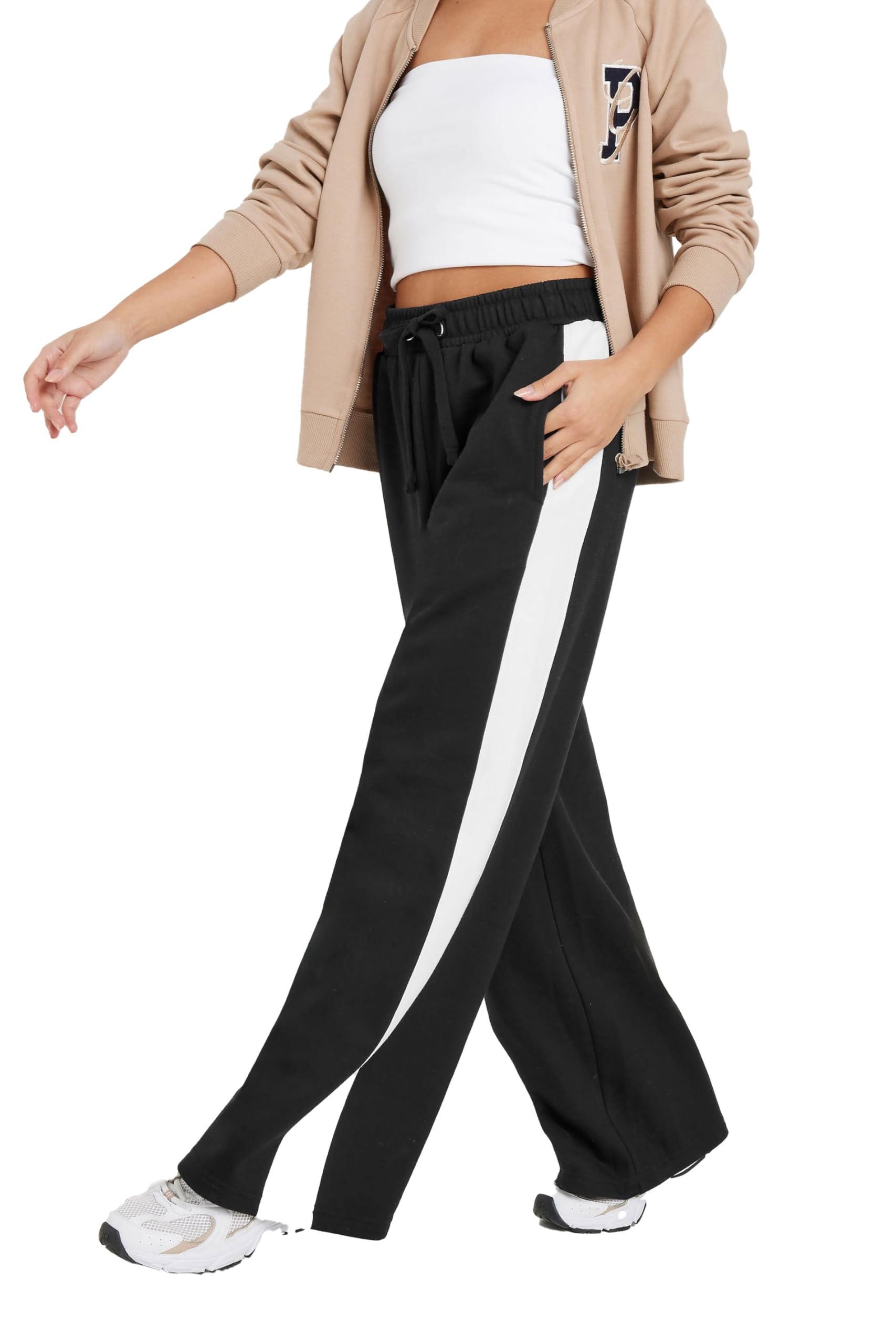 PixieGirl Black Side Striped Wide Leg Jogger Petite