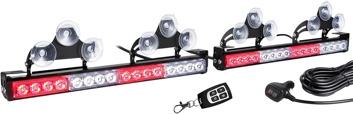 2 in 1 RF Remote Control Red White LED Traffic Advisor Emergency Strobe Light Bar for Volunteer Firefighter First Responder Vehicles Trucks POV Interior Safety Flashing Warning