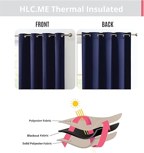 Miniatura 43 de HLC.ME Oxford - Cortinas opacas de 84 pulgadas de largo, paneles de cortina con aislamiento térmico con ojales, juego de 2