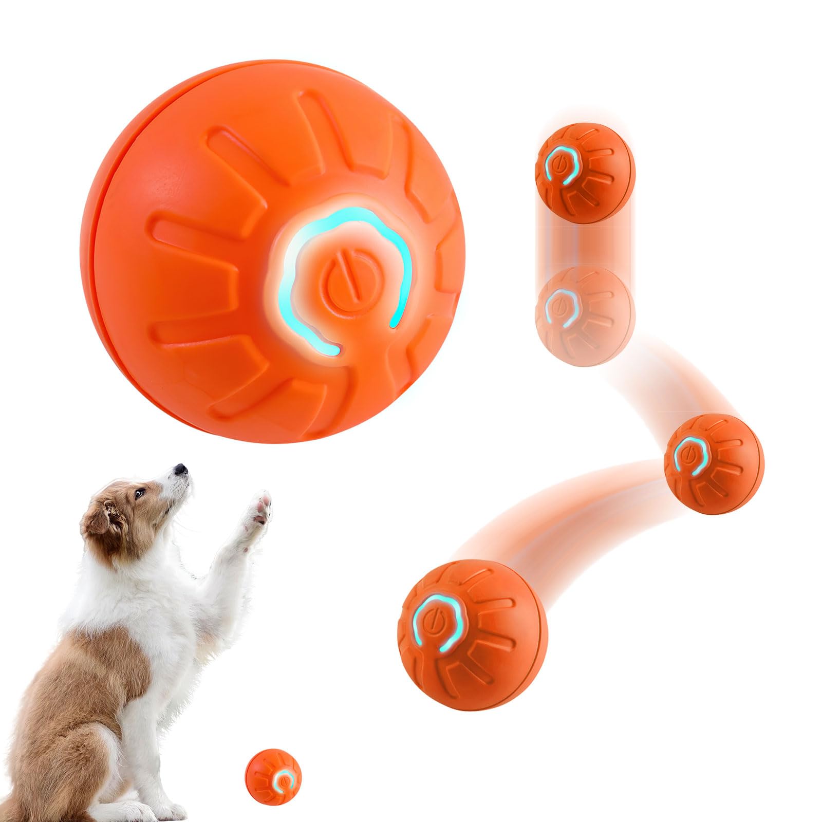 YOAOSER Interactive Dog Ball, Automatic Active Rolling Balls for Small Medium Dogs Cats,Electric Smart Self-Moving Dog Toys, Automatic Bouncing and Self-Rolling Ball for Puppy/Small/Medium (orange)