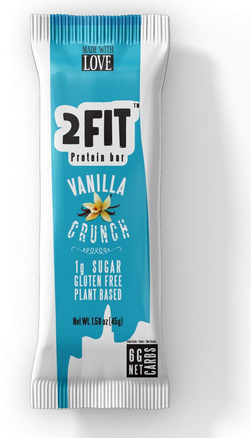 2FIT BRANDSProtein Bar Vanilla Crunch | Vegan, Gluten Free, Plant Based, High Protein Snack, Low Sugar, Low Carb, High Fiber, No Sugar Alcohols | 1.65 oz Bars, 12 Count