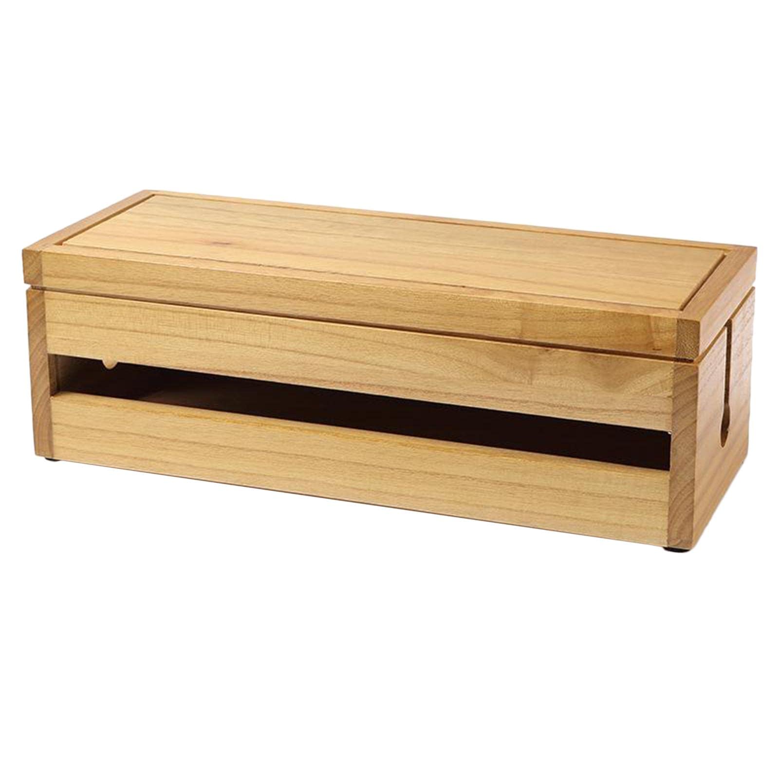 Fenteer Kabel Management Box Organizer für Schnüre, Groß Holz Kabelbox Bambus, um Ladegeräte & Steckdosenleisten sowie Kabel verstauen Kabelmanagement, 37,7x14,3x12,3 cm