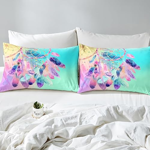 Miniatura 7 de Erosebridal Juego de ropa de cama de plumas atrapasueños, tamaño individual, para niños, niñas, adolescentes, funda de edredón bohemia con mandala