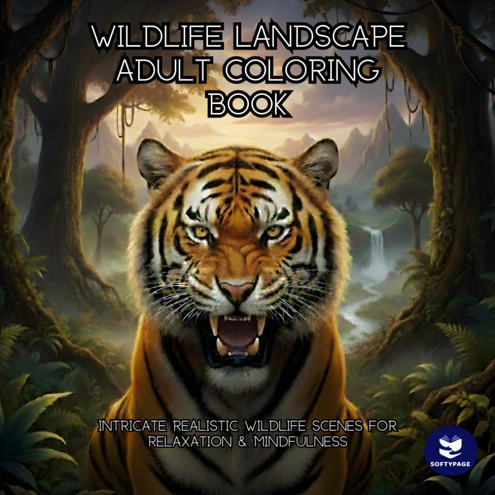 Wildlife Landscape Adult Coloring Book: 45+ Realistic Animal Designs for Stress Relief and Relaxation