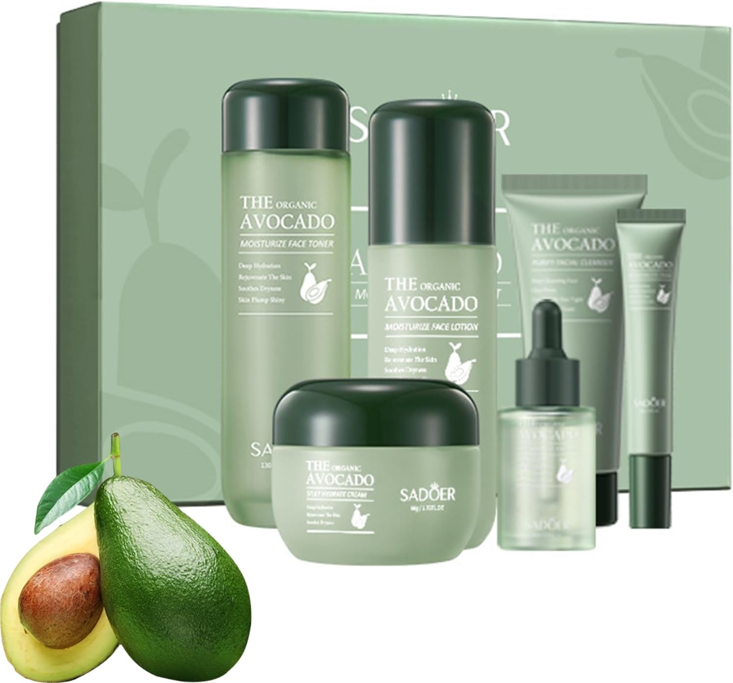 Skincare Set, 6pcs Avocado Skin Care Set & Kits for Women Teenage Girls Gifts with Facial Cleanser,Toner, Lotion,Face Serum,Face Cream, Eye Cream Gift Set for Hydrating Skin