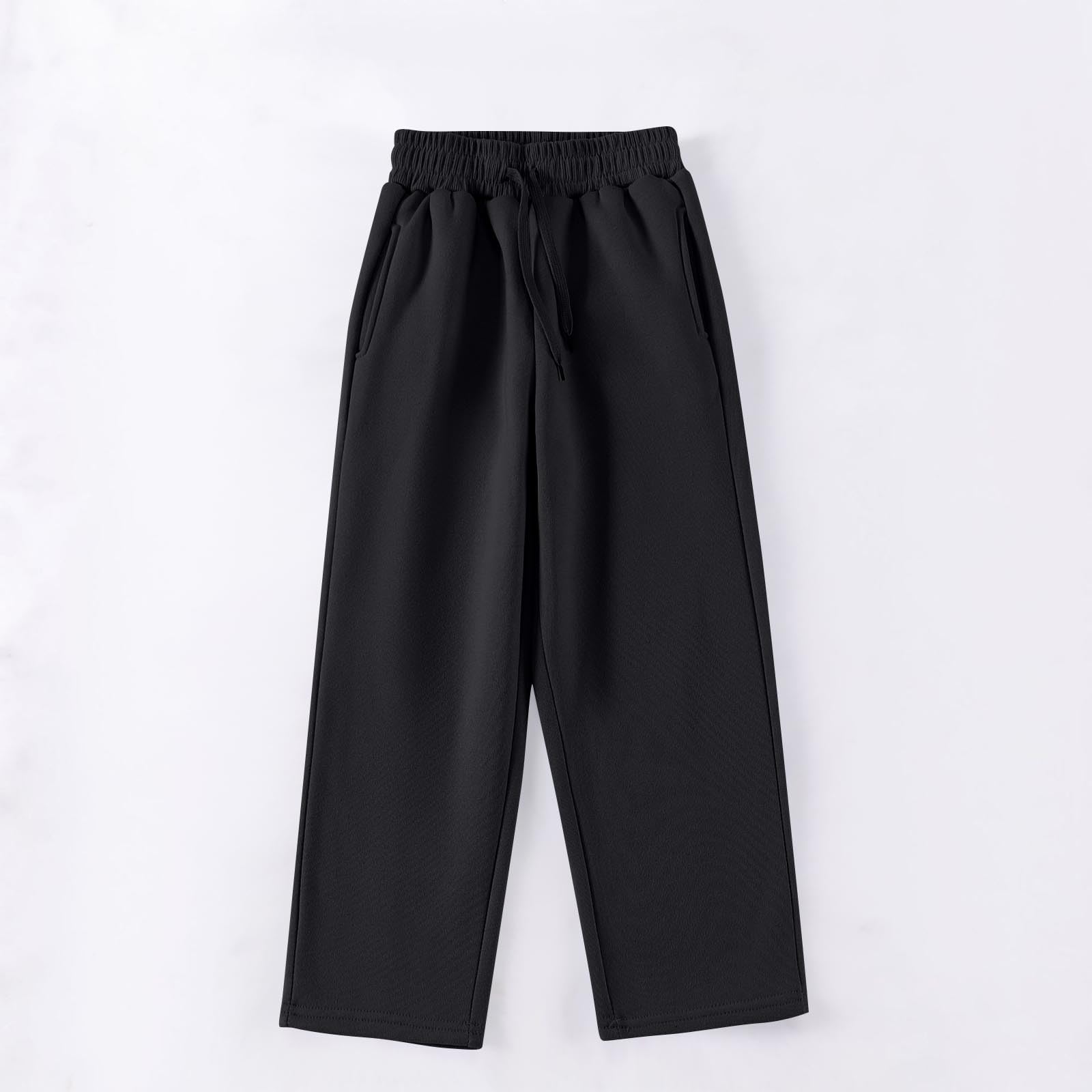 duxyoz Bas de jogging épais et chaud pour enfants - Doublure en polaire - Pantalon d'hiver thermique - Pantalon de survêtement droit à jambe large - Coupe ample - Uni - 5-15 ans