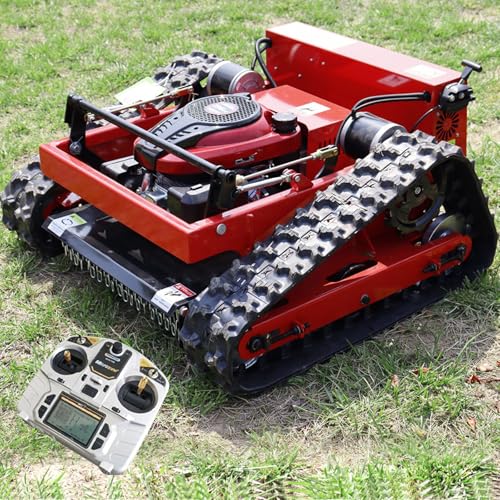 Cortacésped con control remoto de 7,5 HP, gasolina de 4 tiempos, diseño de orugas, deshierbe rápido, soporte de pendiente de 45°, ancho de corte de 550 mm, altura ajustable de 10 a 180 mm