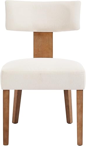 Miniatura 4 de Juego de 2 sillas de comedor modernas, tapizadas de tela de lino con respaldo curvo, cómodas sillas de madera para sala de estar, oficina en casa,