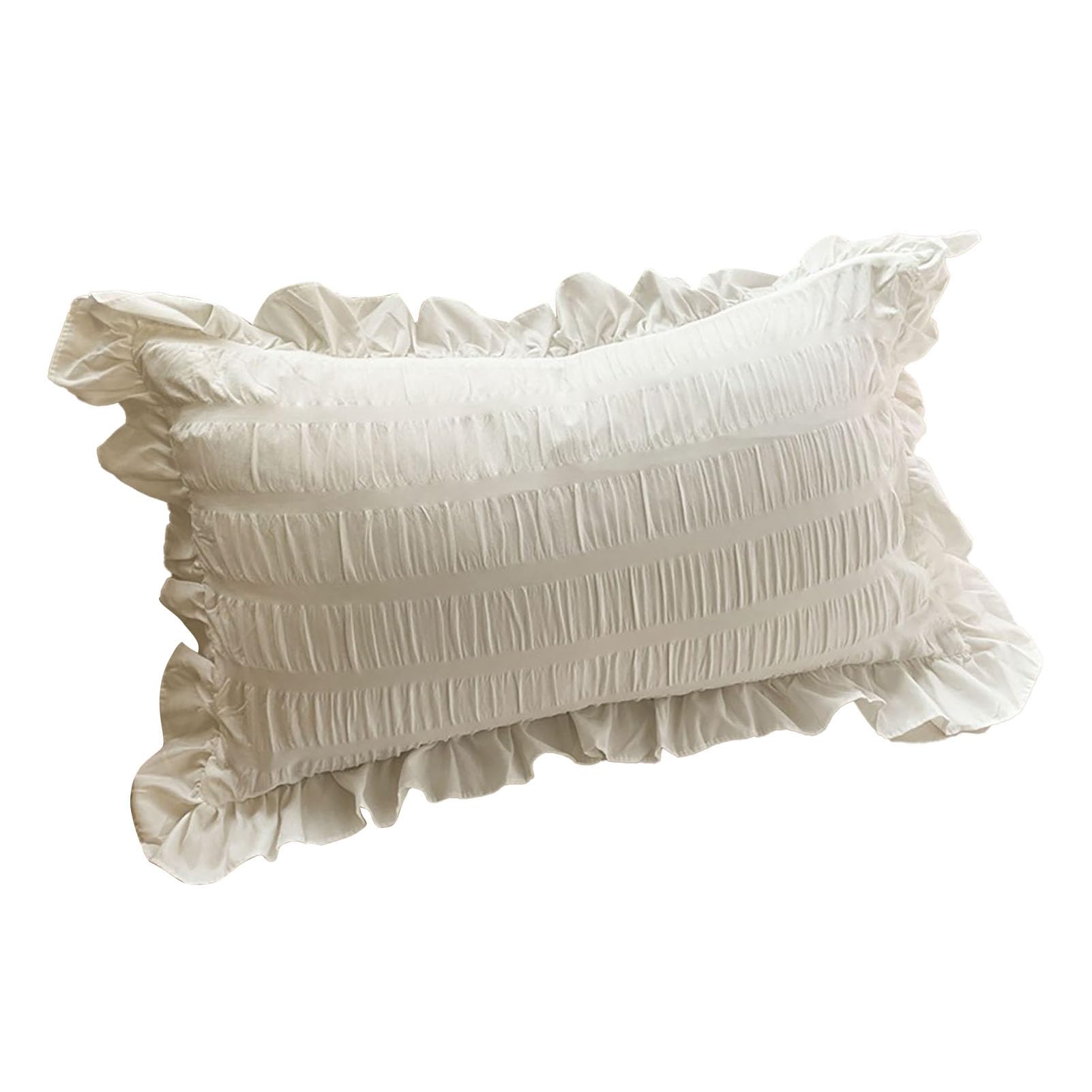 Ruffled Pillow Shams 19x29 Inch, Striped Ruffle Pillow Covers, Soft Decorative Princess Style Pillowcases for Bed & Home Decor (White)