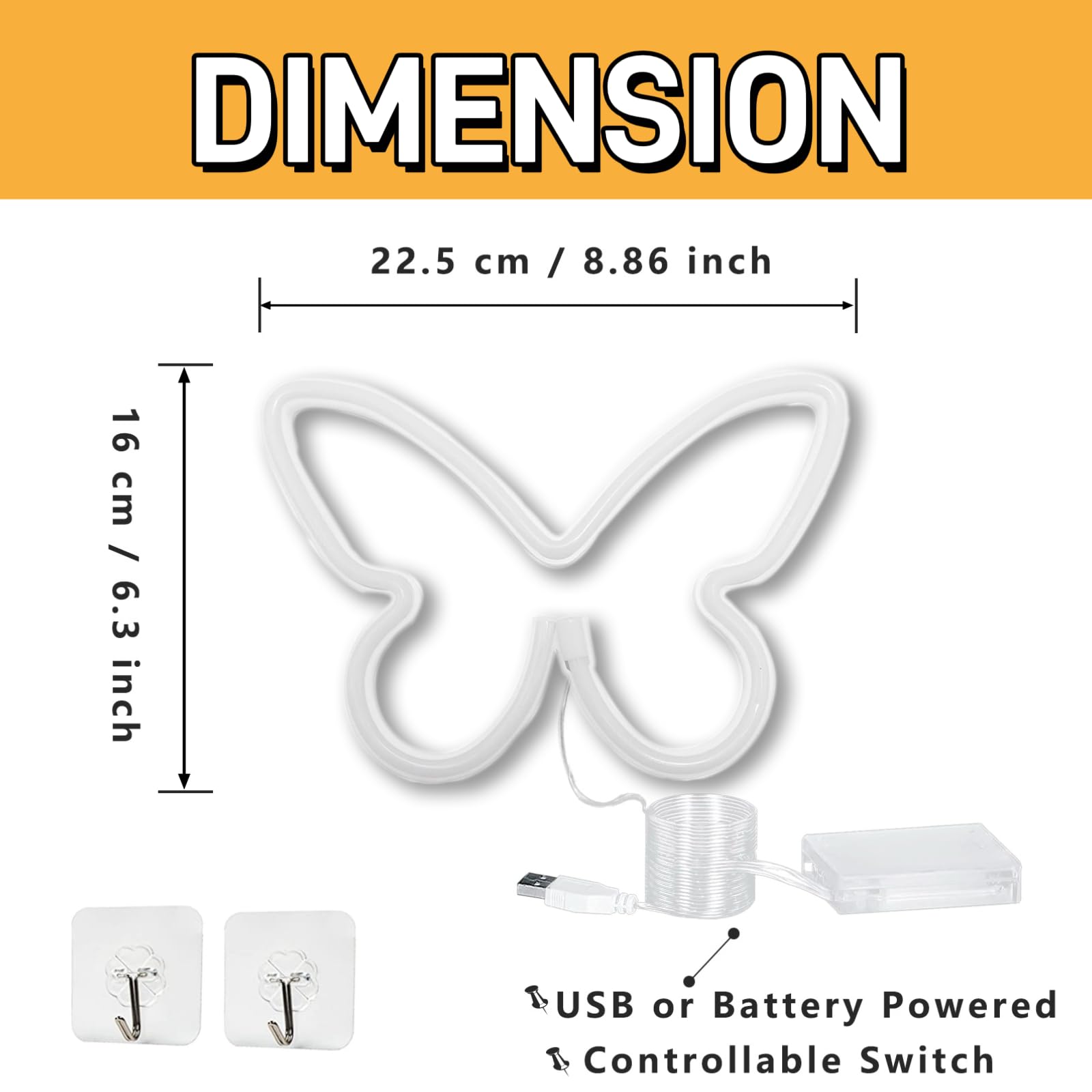 Butterfly Neon Sign, 2 Pack Led Neon Light USB/Battery Operated Wall Decor for Party, Birthday, Wedding, Holiday, Christmas, Living Room, Bar, Bedroom, Indoor, Valentine Gifts (Pink Purple)