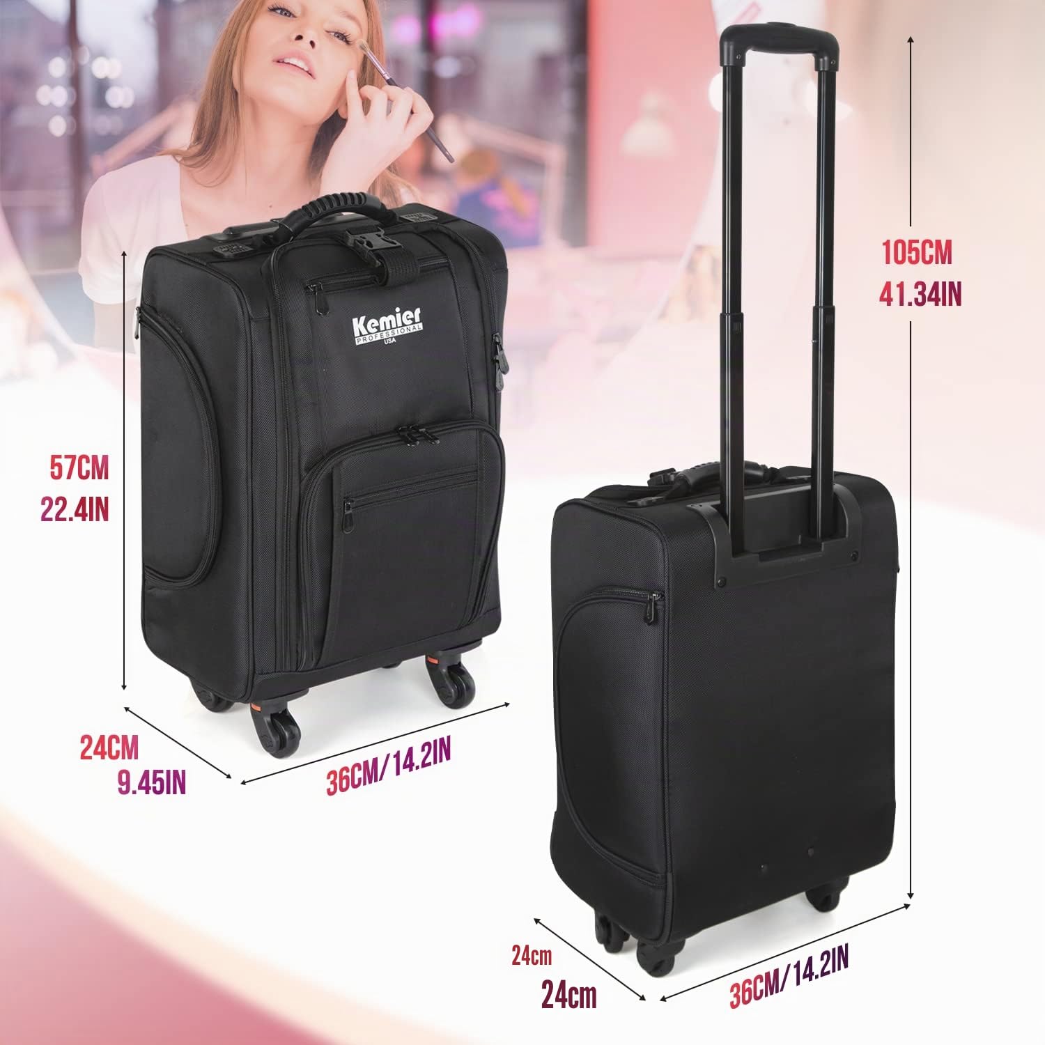 Organizer Portatile per Cosmetici, in Nylon Morbido Con Sacchetti, Nero