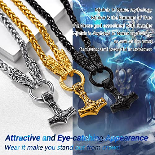 PROSTEEL Norse Viking Jewelry for Men Women, Vintage Thor Hammer/Thor Axe/Raven/Odin Necklace, Black/Gold Plated 316L Stainless Steel Pendant Chain, Come with Box3