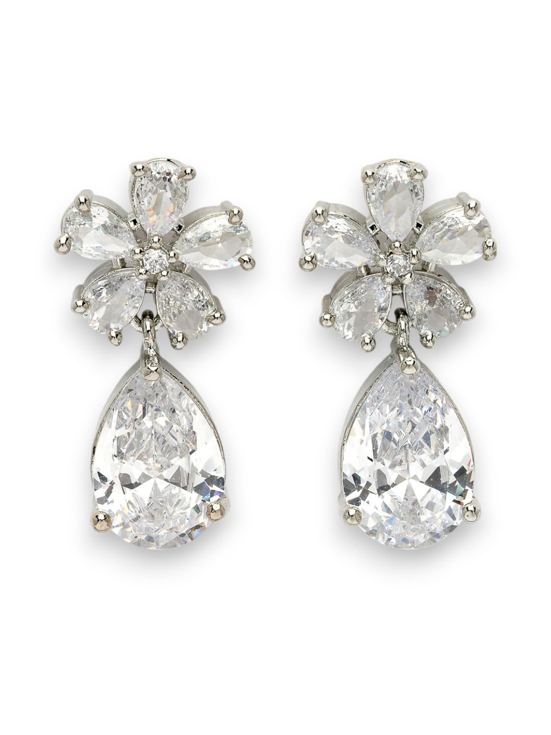AdivaSilver-Plated Floral AD Stone Drop Earrings Women & Girls