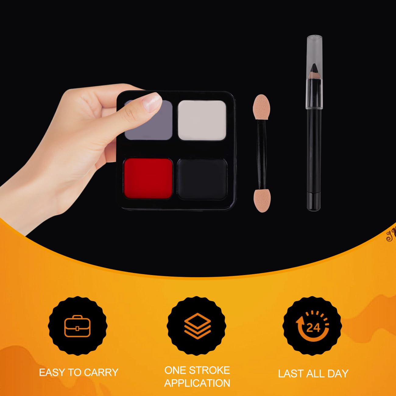 Kit de pintura facial, negro, blanco, rojo, gris, pintura facial para Halloween, maquillaje de payaso, cosplay, disfraz, efectos especiales SFX 7