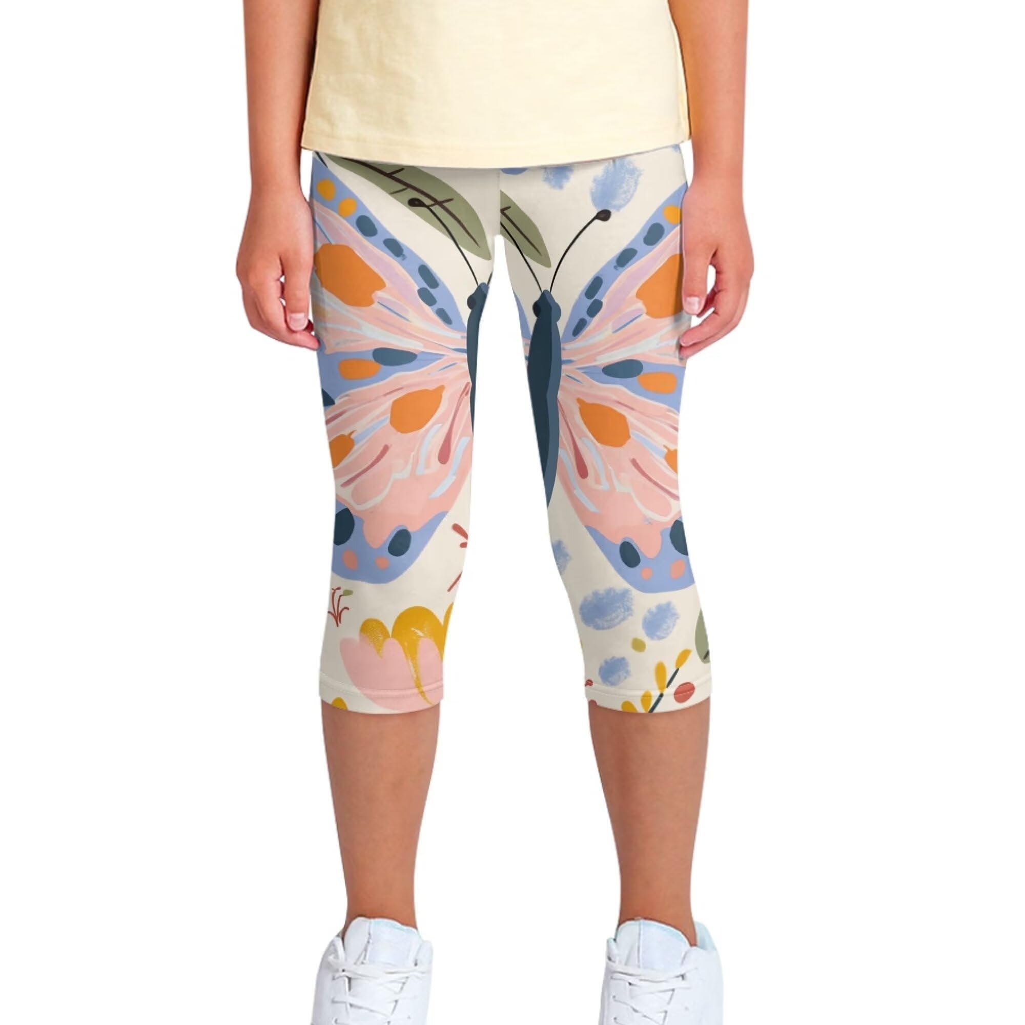 Girls Stretchy Slim Fit Athletic Leggings Butterfly Yoga Pants Capri Summer Soft Active Tights 12-13 Kids Quick Dry Lightweight Sports Outfits