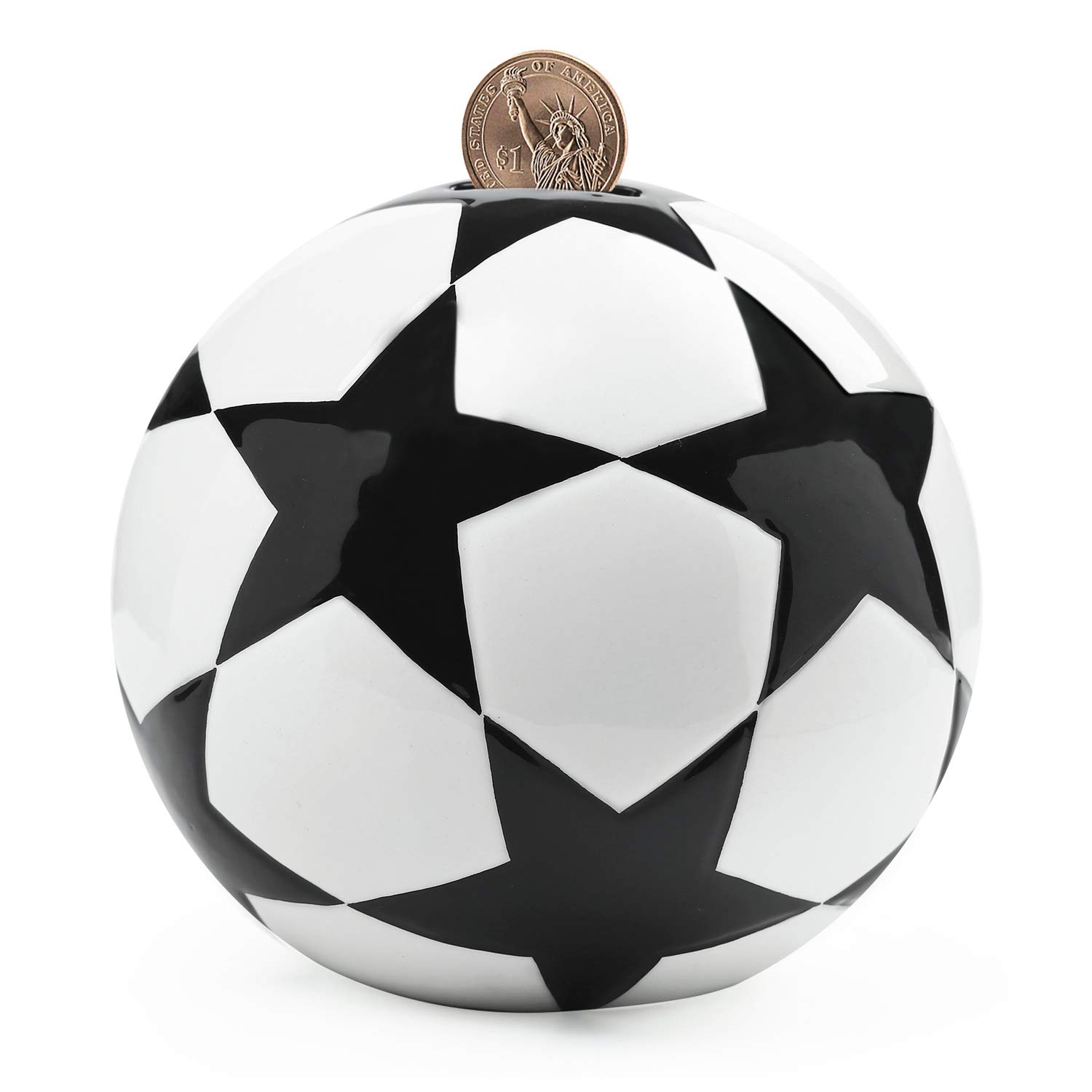 FORLONG Ceramic Large Soccer Star Piggy Bank for Boys，Sports Coin Bank, Money Box -M