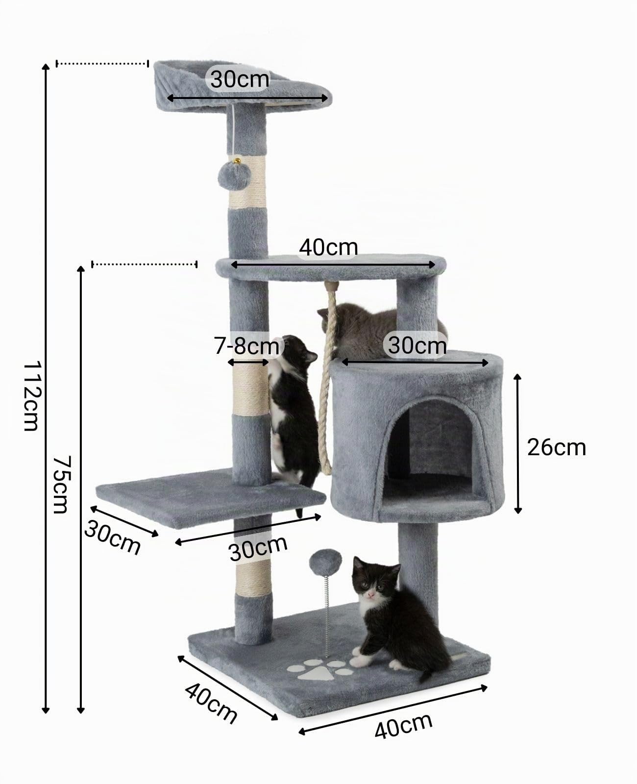 lionto Árbol rascador para Gatos Altura 112 cm, Gris Claro