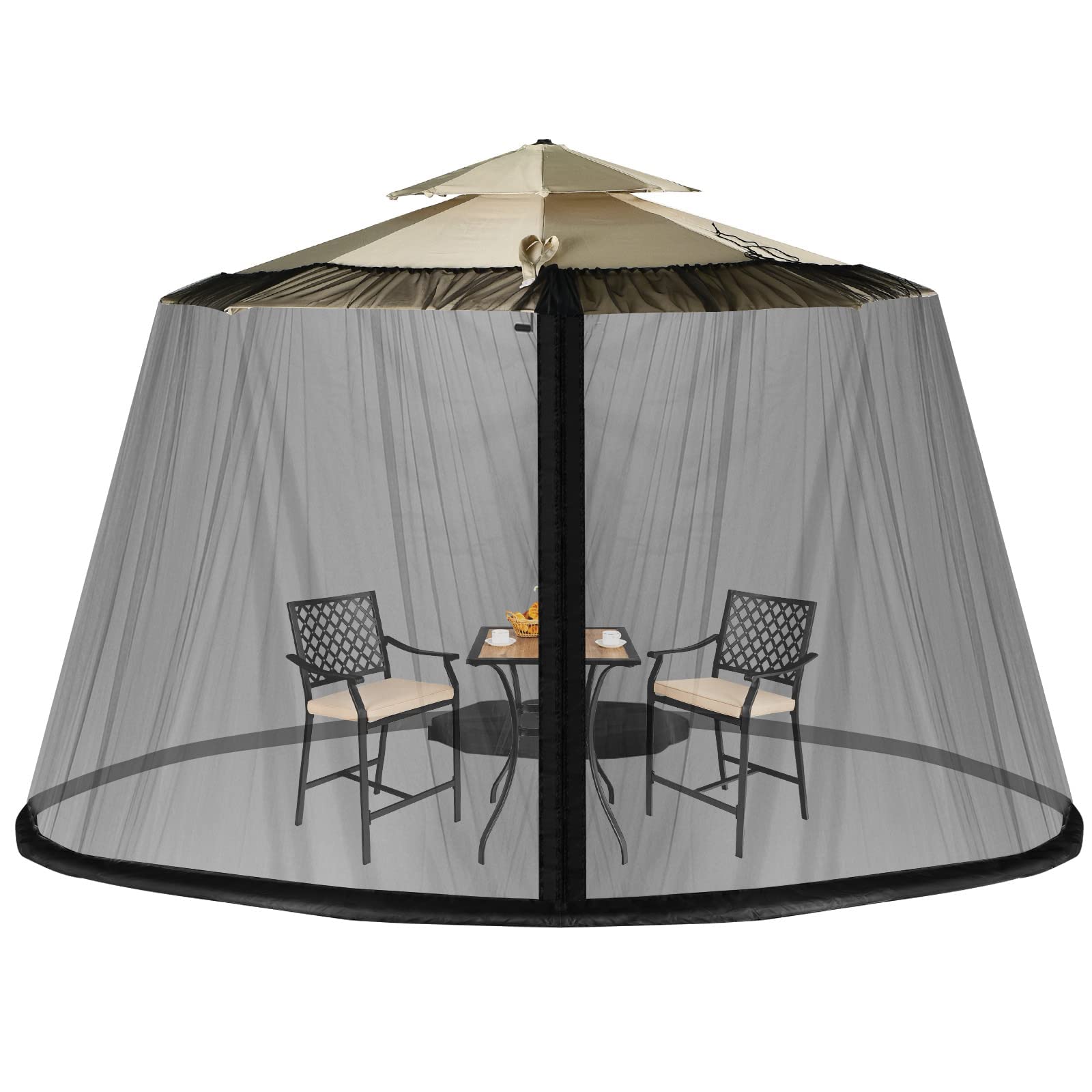 RELAX4LIFE Zanzariera per Ombrellone e Gazebo, Zanzariera con Porta con Cerniera e Tubo in PVC, Zanzariera Ingrandita per Ombrellone da Giardino da 400 x 400 x 230 CM (Nero)