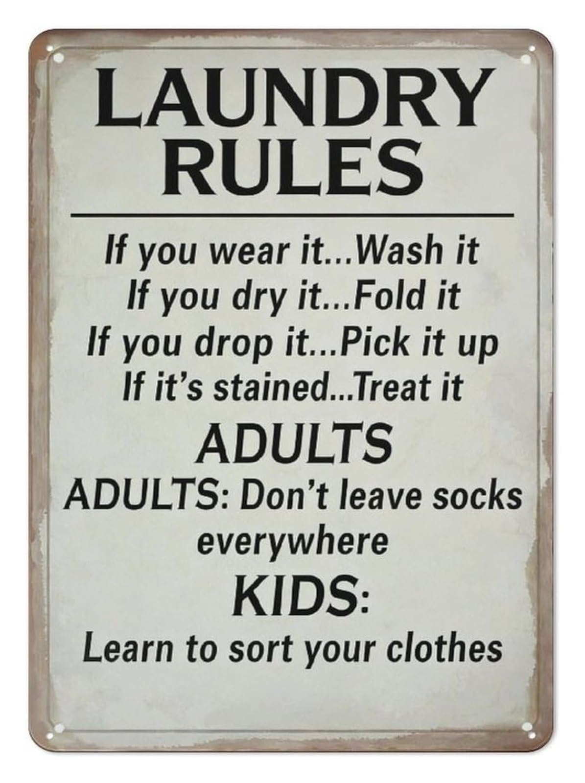 PKNVKZIDK Retro Tin Sign for Laundry Room with Funny Rules Vintage Humorous Wall-Art Plaque for Apartment Basement Man Cave Decor 8 X 12 Inch