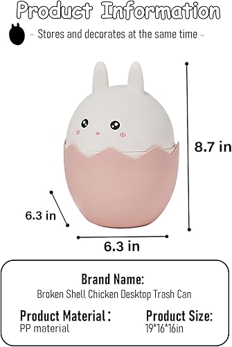 Miniatura 2 de Aiabaleaft Bonito bote de basura pequeño con tapa, cubo de basura pequeño de conejo de 0.4 galones para escritorio, dormitorio, oficinas, cesta de