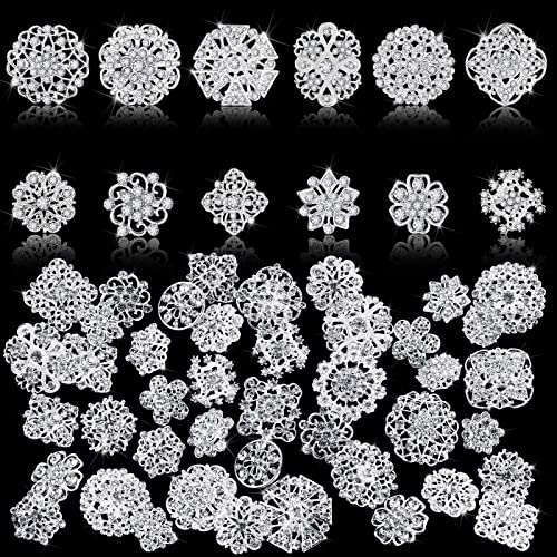 36 Pieces Clear Rhinestone Brooches for Crafts Crystal Flower Brooch Pins with Rhinestones Sliver Bulk Brooches Jewelry for Woman Flower Lapel Badge Pins DIY Wedding Bouquet Broaches Kit2