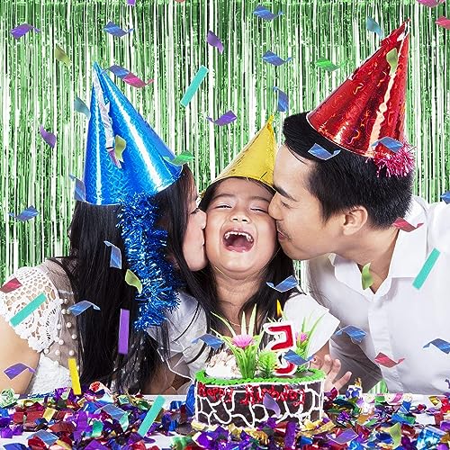 Image of BEISHIDA 4 Pcs Green Door Streamers Tinsel Curtain Party Backdrop Fringe Foil Wall Background for Birthday Halloween Christmas Wedding Decoration(3.28 ftx6.56 ft) (Streamers-GREEN-4P-02)