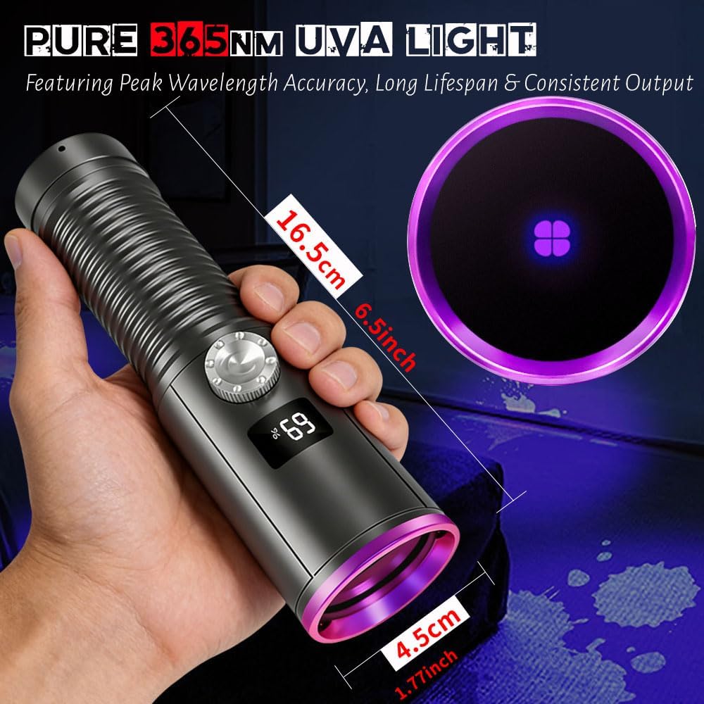 365 nm UV Blacklight Flashlight, High Power Rechargeable Black Light with Enhanced Filter for Pet Urine Detection, Scorpion Search, Rocks, Yooperlite Hunting, Counterfeit Detection