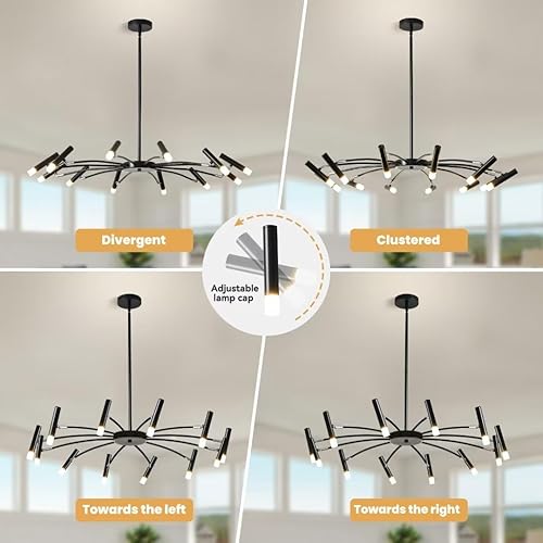 Miniatura 6 de Lámpara Sputnik moderna de atenuación con 12 luces, lámpara de techo industrial de 38 pulgadas, lámpara de techo semiempotrada negra con base G9