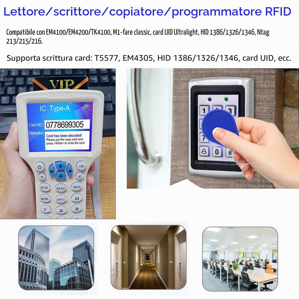 Copier Reader Writer Duplicatore NFC Card Reader 125KHz 13.56MHz 10 Frequenza RFID Smart Card Schermo a colori Decoder di schede crittografate con chiave scrivibile