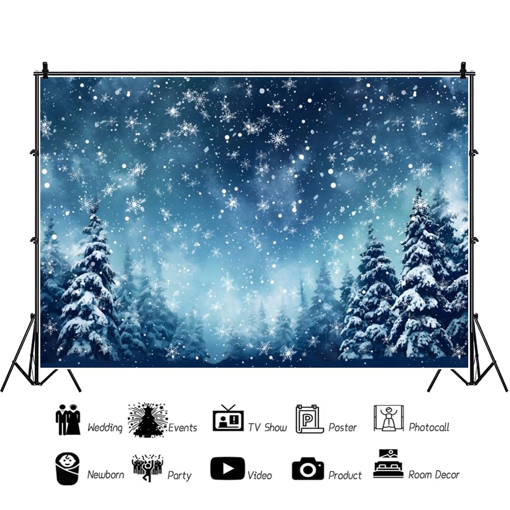 Toile De Fond Photo Forêt Hivernale - 2,1 X 1,5 M, Sapins Et Flocons De Neige, Décoration Noël Ou Shooting