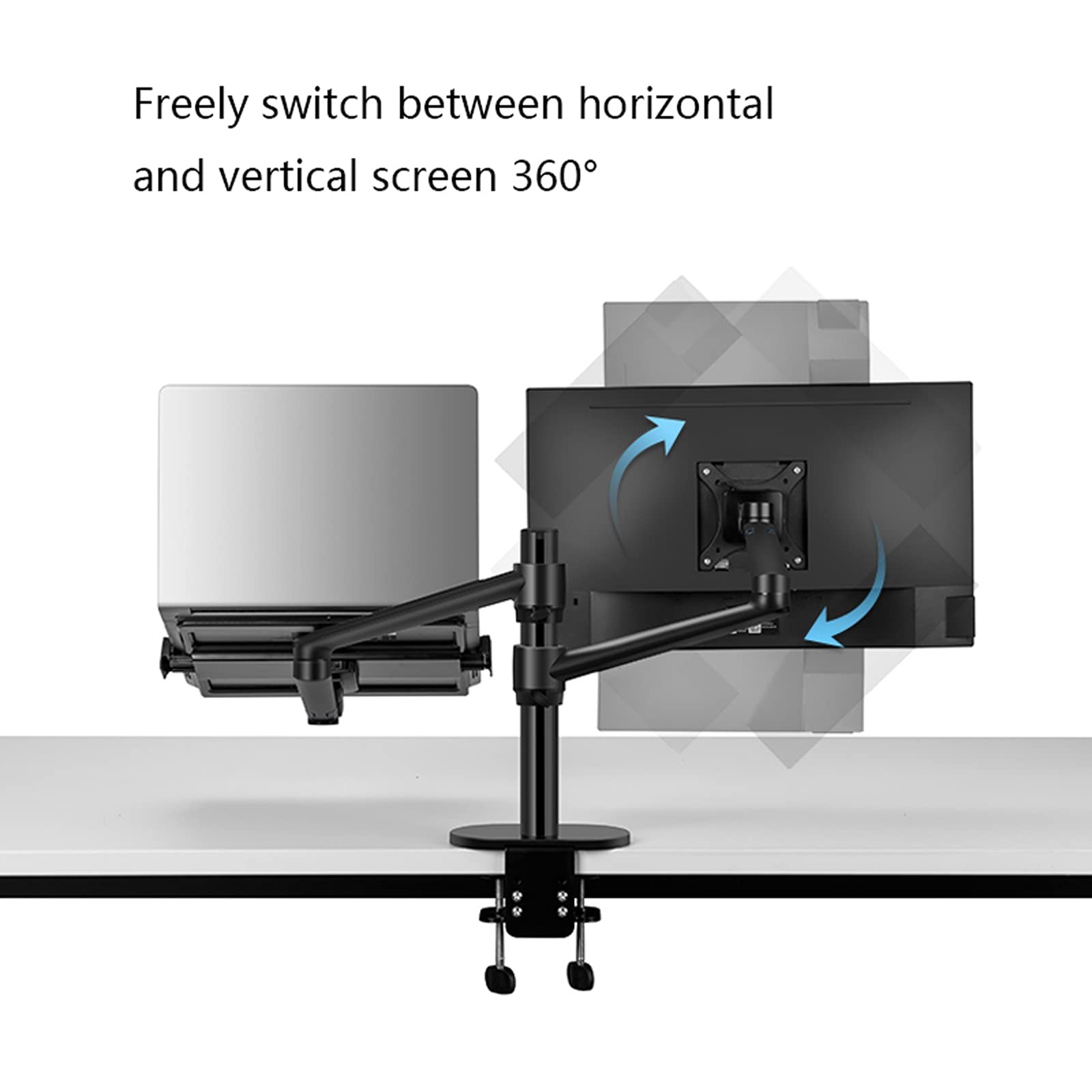 Monitor-Arm Supporto da scrivania a Doppio Braccio Regolabile per Monitor LCD e Supporto per Laptop Supporto per Braccio Singolo da scrivania per schermi da 17"-32", Vassoio extr,Silver
