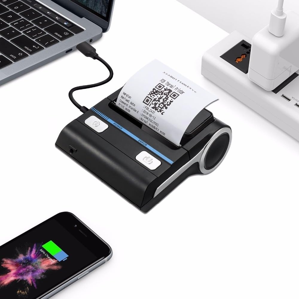 Drukarka ręczna, Drukarka 80mm Bluetooth Termiczna drukarka paragonów Bezprzewodowa 3 cale Mobilna