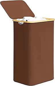 SpaceAid Laundry Hamper with Lid, 110L Large Tall Clothes Basket Bin with Bamboo Handles, Collapsible Laundry Hamper for Bedroom, Bathroom, Dorm, Laundry Room - Brown