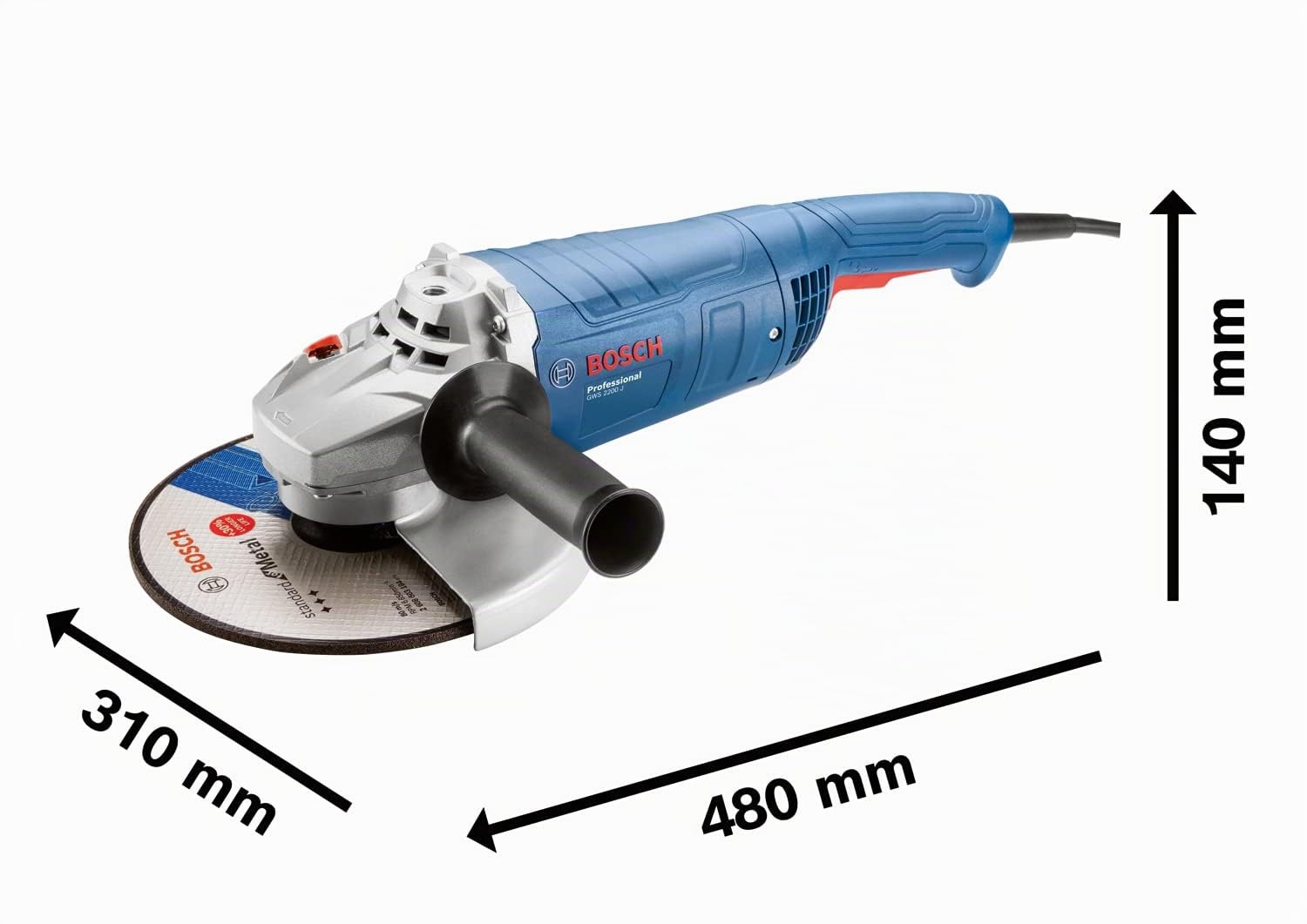 Bosch Professional GWS 2200 J - Amoladora angular (Ø 230 mm, 2200 W, 6500 rpm, Soft start)