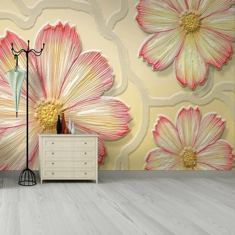 Papier peint 3D fleurs roses pour créer un salon cocooning et lumineux
