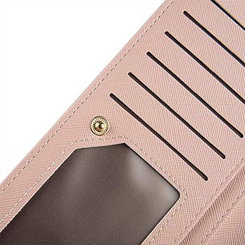 Miniatura 6 de Carteras para mujer delgada monedero largo señoras monedero lindo cuero niña delgado embrague gran capacidad, Rosado, Cartera con tarjetero