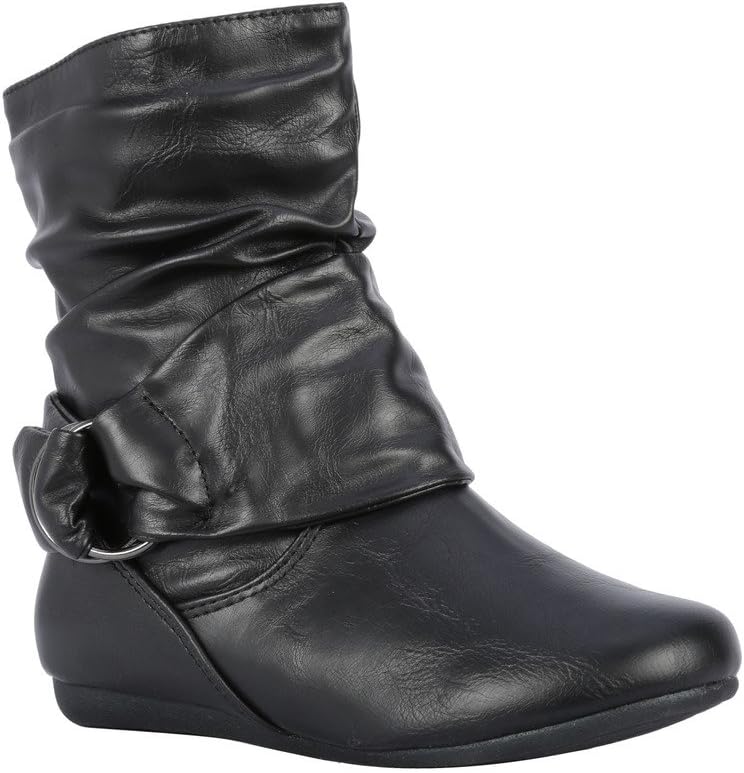 Coshare Kid's Fashion Girl's Wrinkled Cute Metal Wrap Slouch Booties