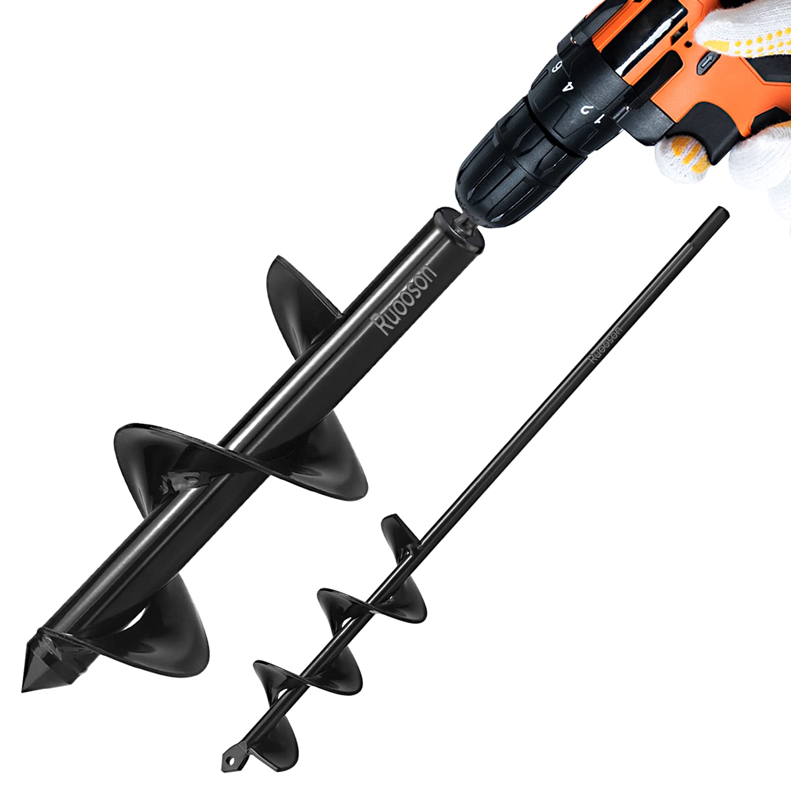 2Pcs Garden Drill Auger Planter, (3.7x11.8 and 1.9x14.5 in) Ruooson Spiral Drill Auger for Planting Flower Bulb Auger, Rapid Planter Digger for 3/8" Hex Drive Drill.