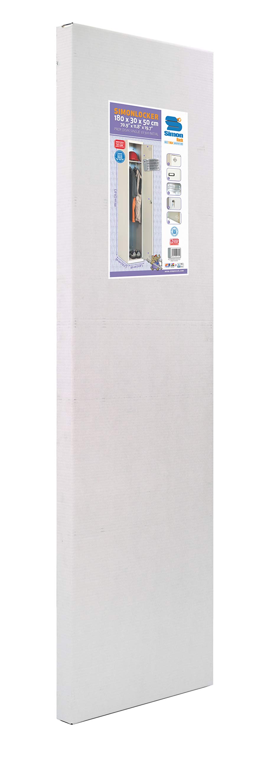 Simon Rack Armadio Metallico Multiuso per Garage e Ufficio, 1800 x 400 x 400 mm, 1 anta, 4 ripiani regolabili, con serratura, grigio - Simonlocker