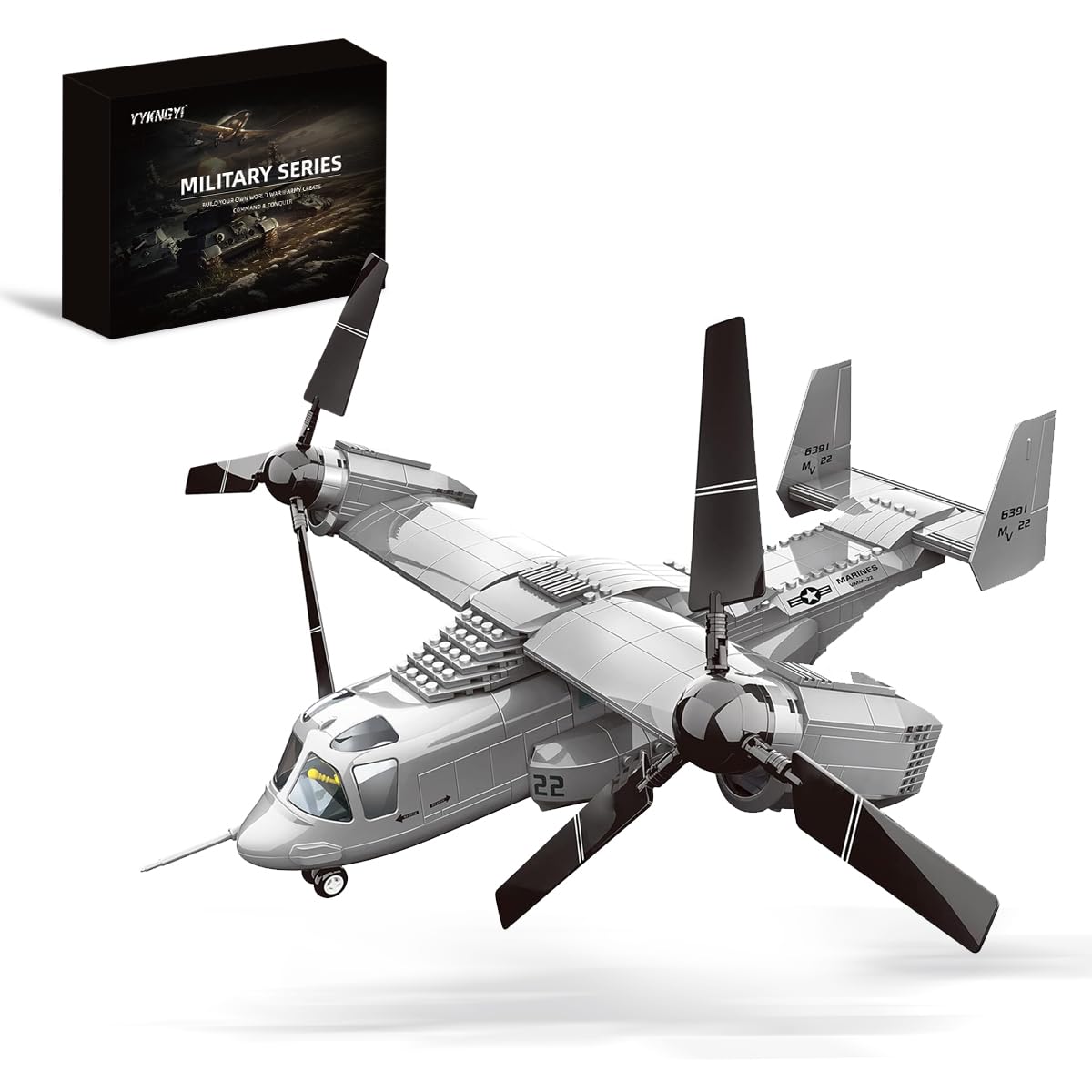 YYKNGYI V22 Tiltrotor Aircraft Building Block Set, Military Transport Plane Model- Compatible with Lego Military (460 PCS)