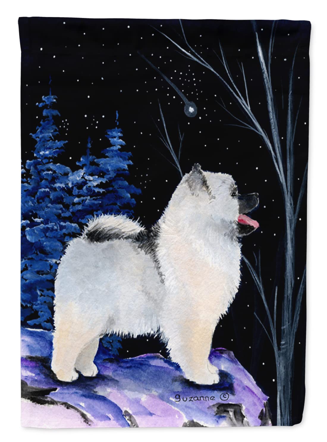 Keeshond drapeau de maison Starry Night cadeau idéal en toile pour les amoureux de la race