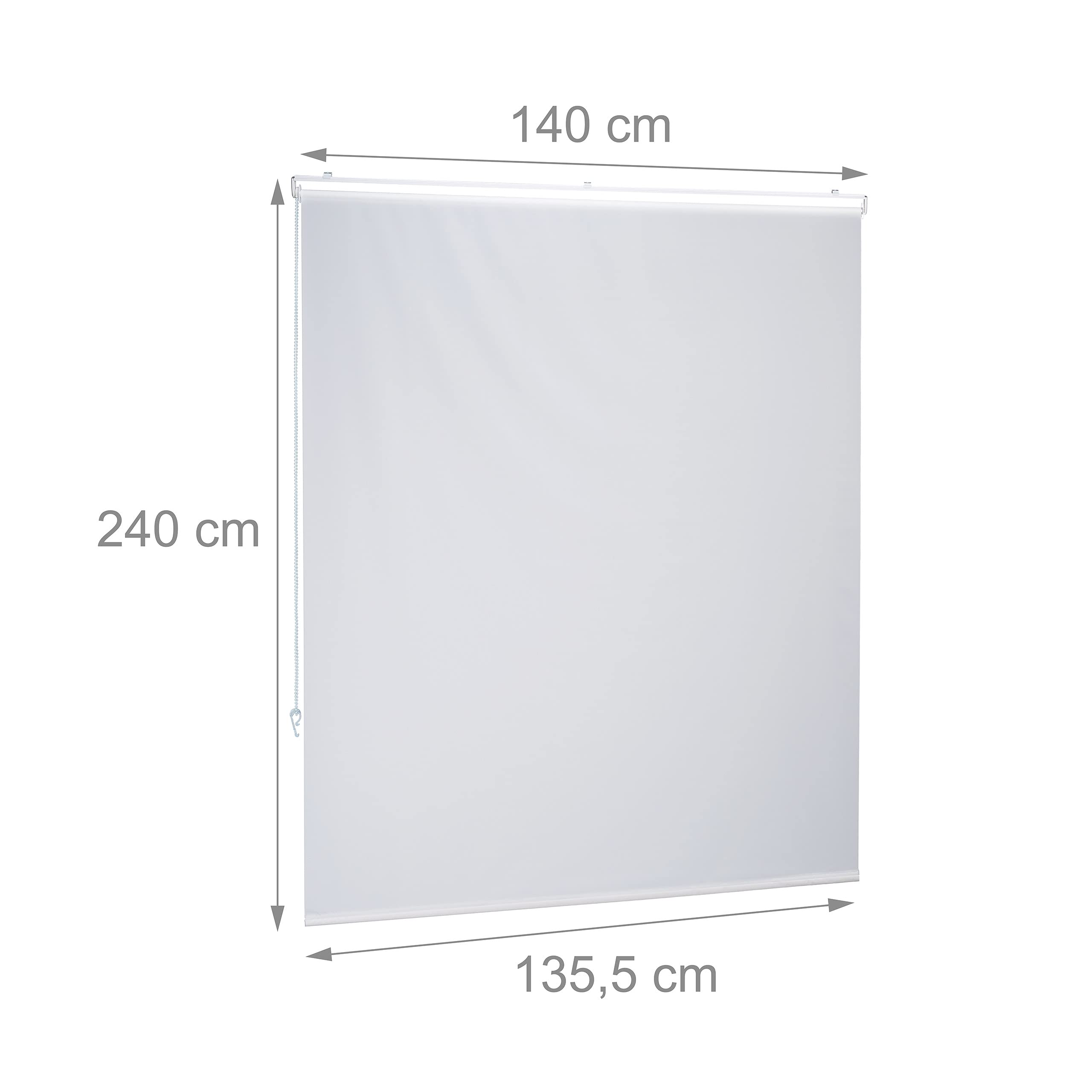 Relaxdays Duschrollo, 140x240 cm, Seilzugrollo für Dusche & Badewanne, Decke & Fenster, Badrollo wasserabweisend, weiß