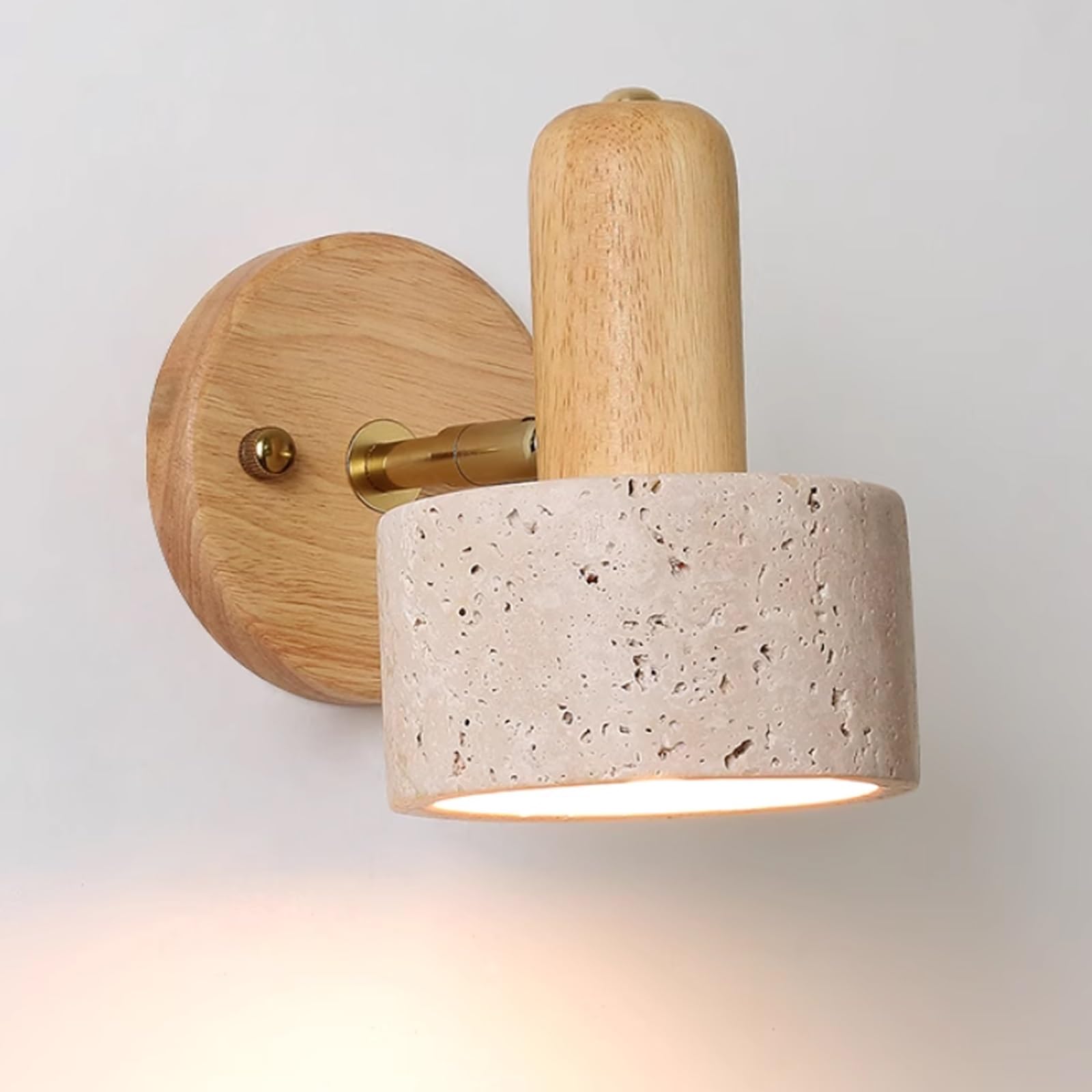 SXWNBIFH Stone Wall Lamp Nordic Solid Wood Wall Sconce Adjustable Bedroom Bedside Reading Lighting, Modern Retro Yellow Travertine Home Decor Lighting Fixture for Loft Living Room(Wood)