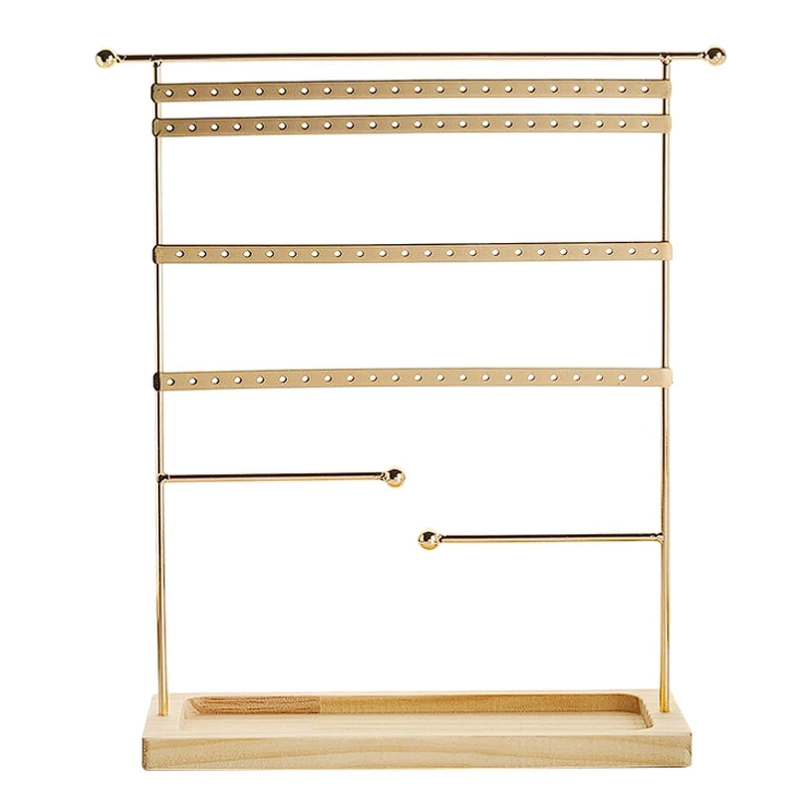 WxuuLTGJR Jewelry Display Stand Iron Jewelry Easel Stand Bangle Tower Rack Strings Organizer Tree Bracelet Showcase Holder Wooden Base(Gold)