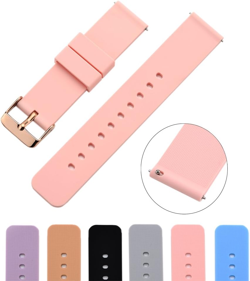 MLQSS Soft Silicone Watch Band with Quick Release Pins - Choice Color & Width (18mm, 20mm or 22mm) Watch Straps w/Adjustable Metal Clasp