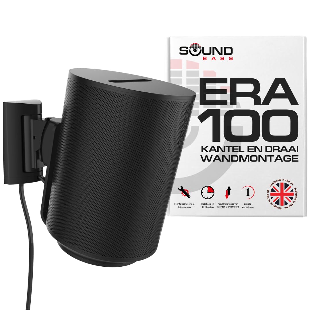 Sound Bass ERA 100 Muurbeugel, Kantel- en Draaibaar, Wit, Dubbelpak (2 stuks), Compatibel met Sonos ERA100 & ERA 100 SL, Eenvoudige Installatie, Inclusief Montagekit, Dubbel, Paar