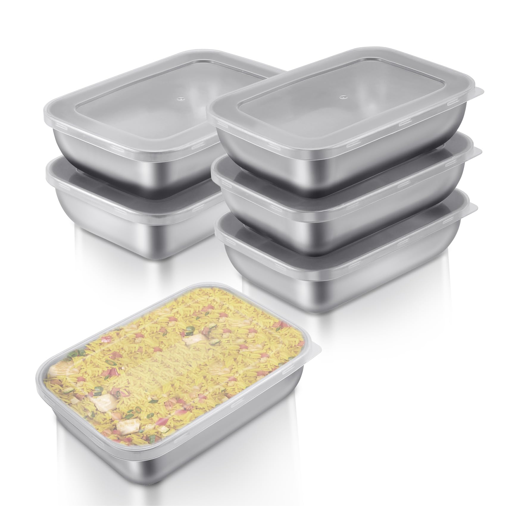 JIVIMOCO 6 Pcs 1100ml Stainless Steel Food Containers with Lids, Stainless Steel Food Storage Containers Meal Prep Containers Reusable for Lunch Leftovers Freezer Safe