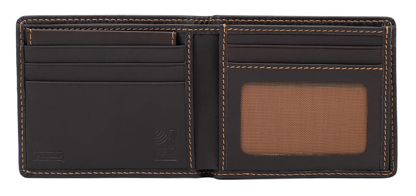 PE320 Cartera Marron de Piel Legitima Tarjetero para Hombre | Billetera con Protección RFID, Doble Billetero.