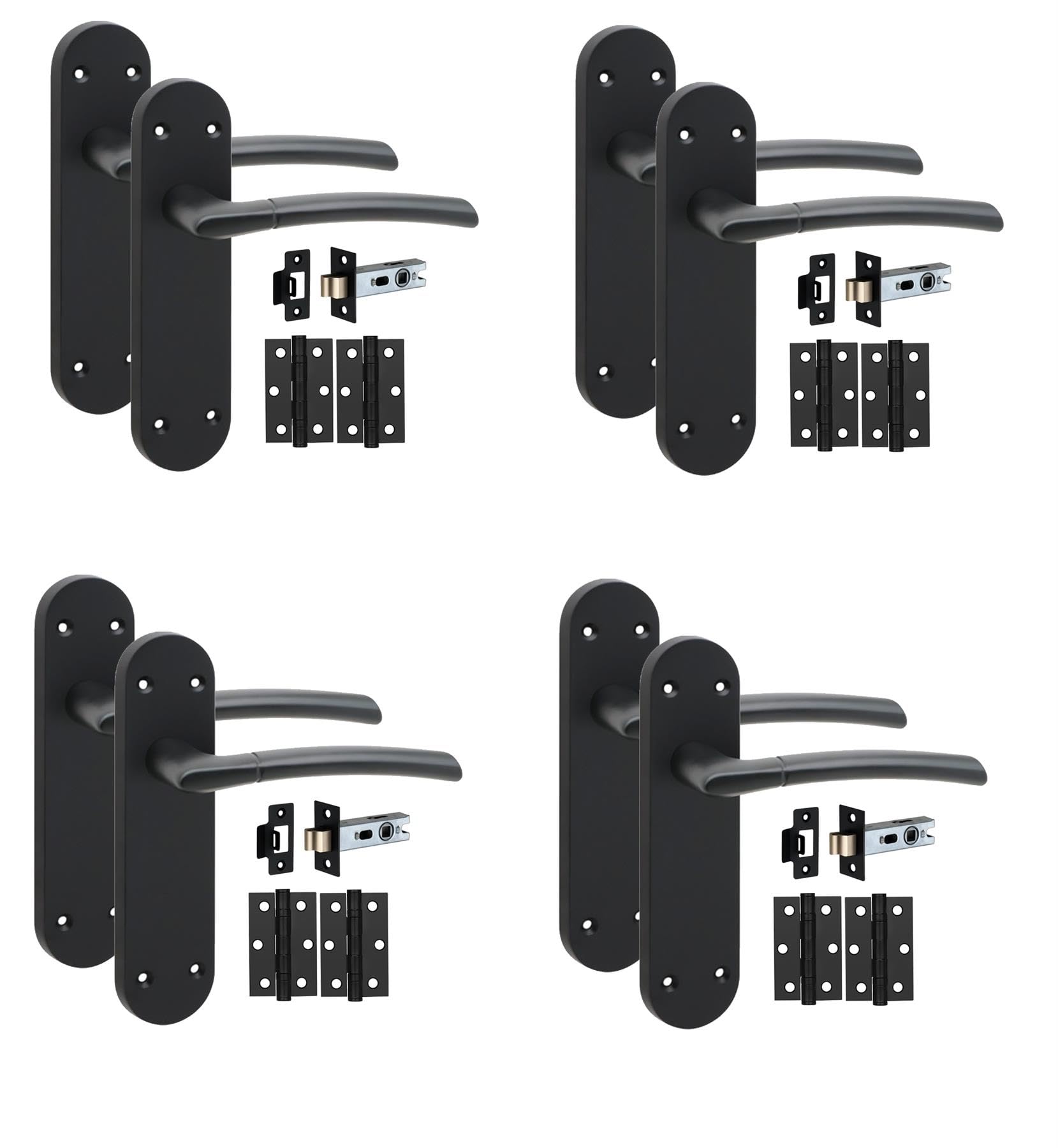 Golden Grace 4 Pairs Victorian Indiana Design Long Plate Internal Door Handle Matt Black With 2.5" Latch & Hinges182mm X 45mm from B&Q