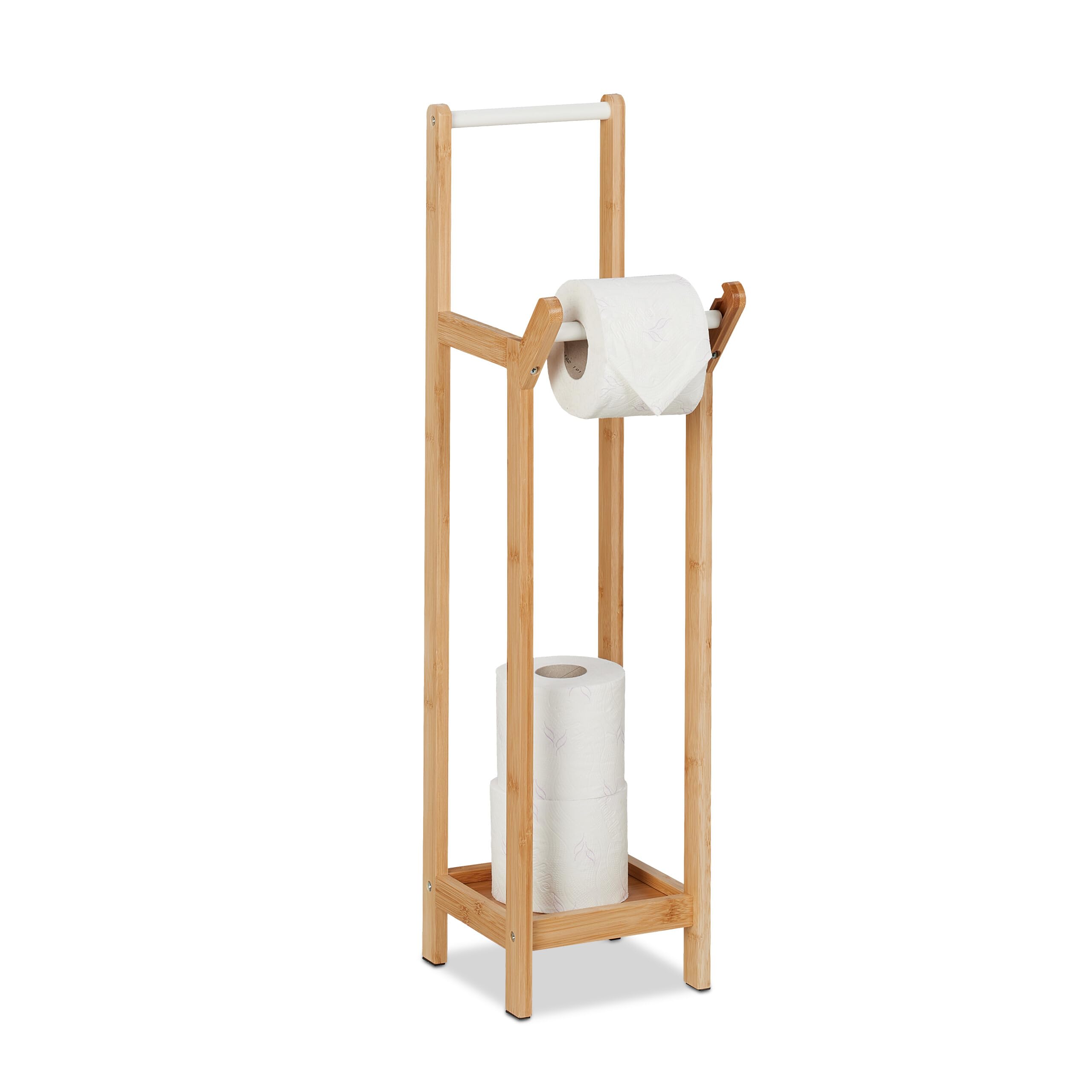 Relaxdays Toilet Paper Holder, Free-Standing, Bamboo, No Drilling, Spare Roll Storage, HxWxD: 72x17.5x24 cm, Natural